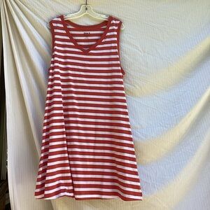 Pact organic cotton Red and White Striped Midi Aline Dress, size XL